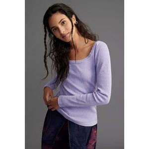 ANTHROPOLOGIE Purple Ribbed Scoop Neck Long Sleeve